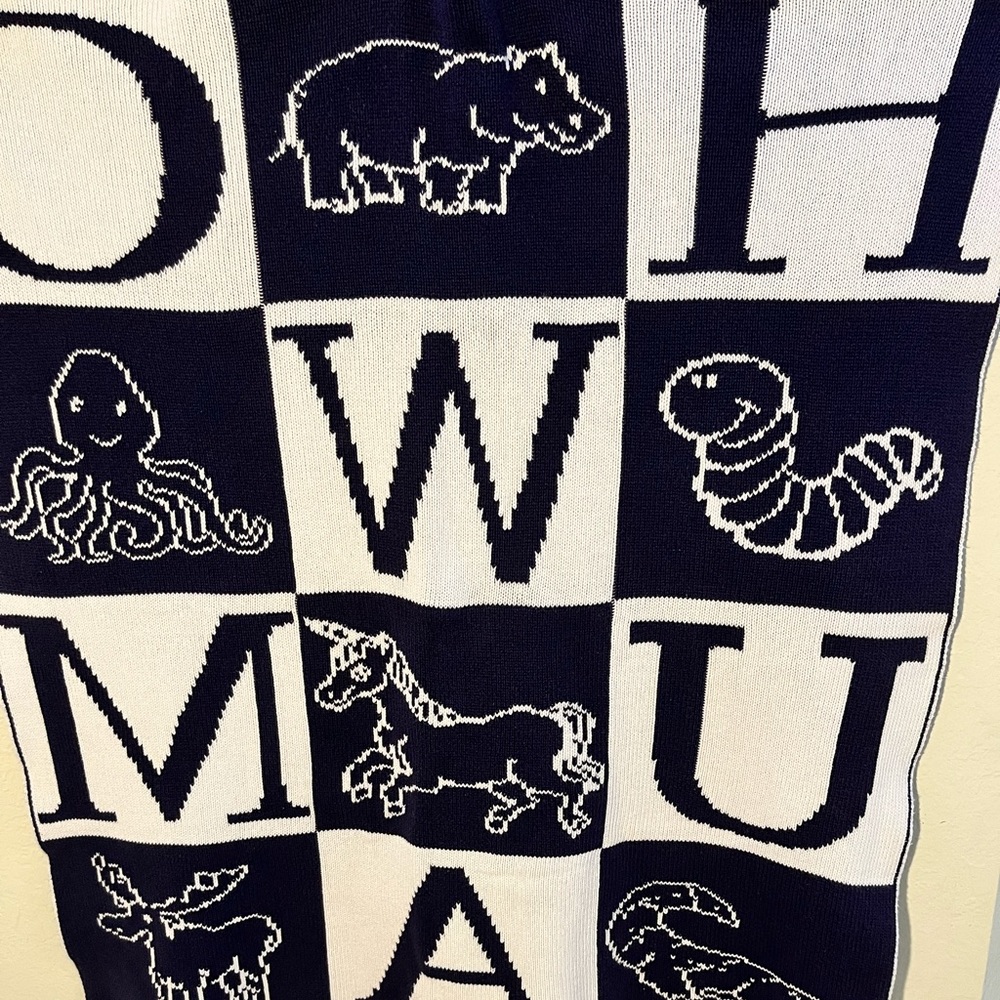Vintage Baby Blanket Knitworks 100%Cotton Navy Blue & Off White